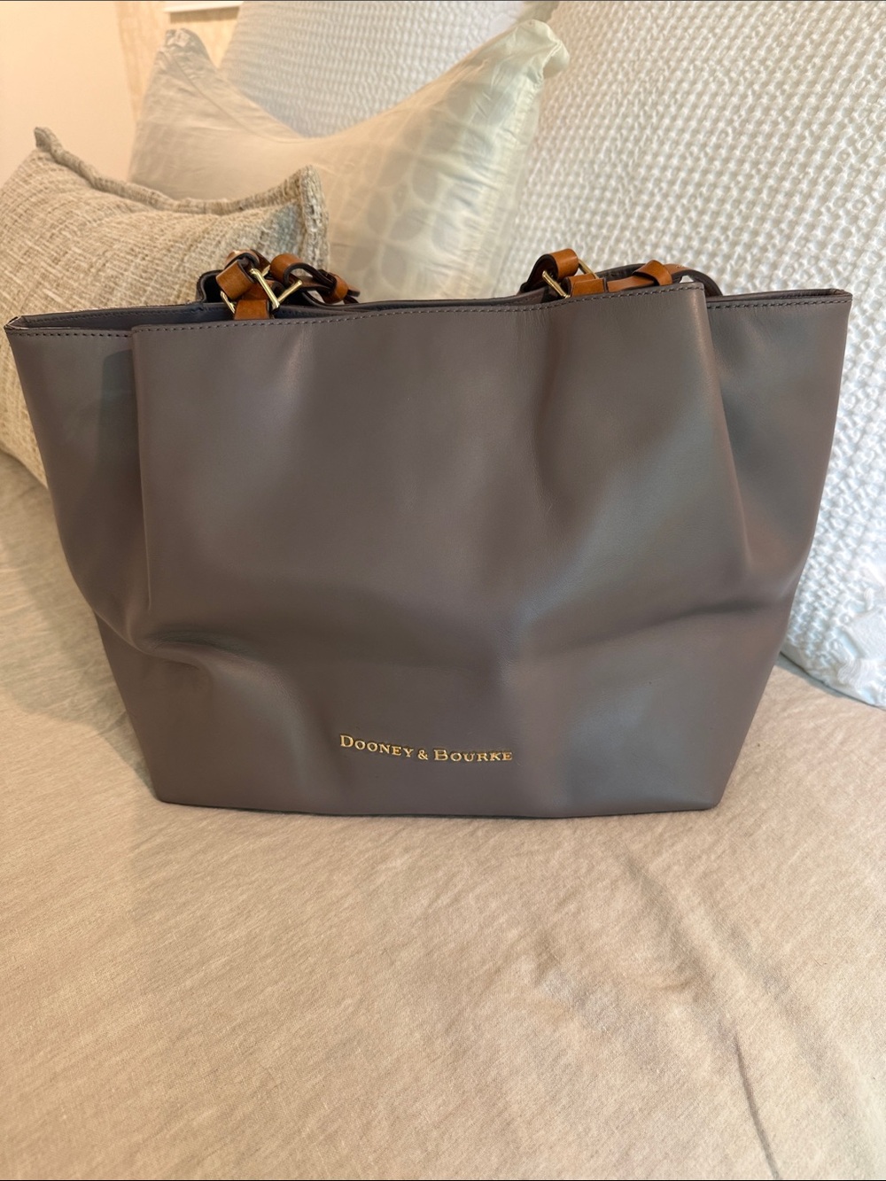 Dooney & Bourke Gray Tote with Tan Leather Handles